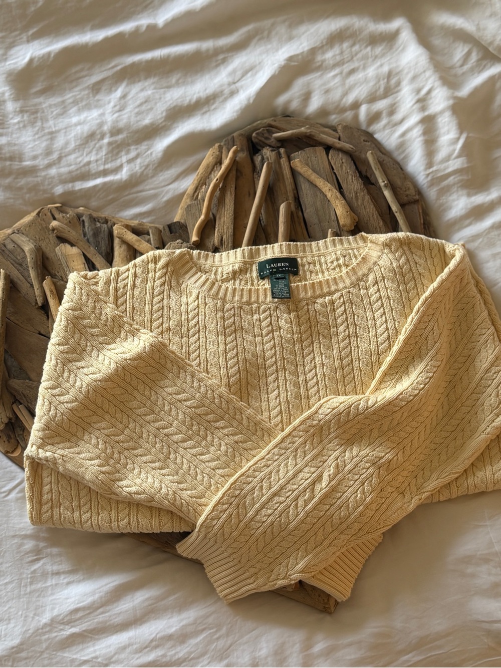 Lauren Ralph Lauren Pale Yellow Cable Knit Women's Sweater - 2x